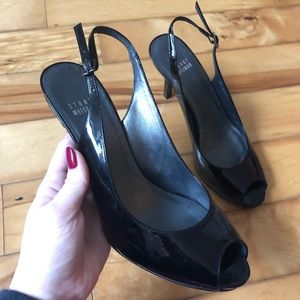 Stuart Weitzman Patent Leather Peep Toe Heels